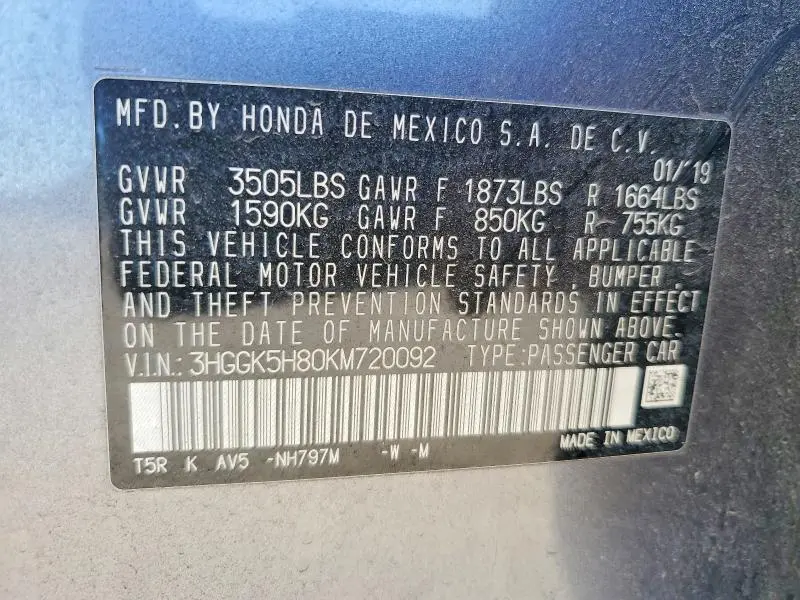 2019 HONDA FIT EX  