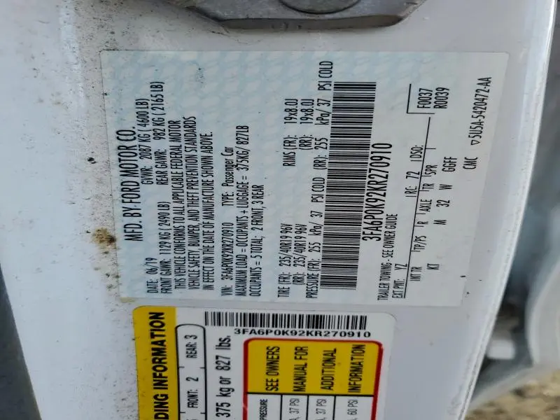 2019 FORD FUSION TITANIUM  