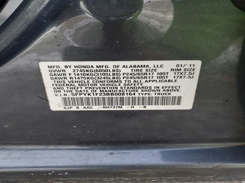 2011 HONDA RIDGELINE RT  