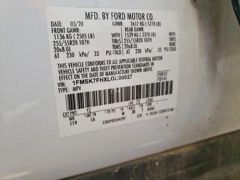 2020 FORD EXPLORER LIMITED  