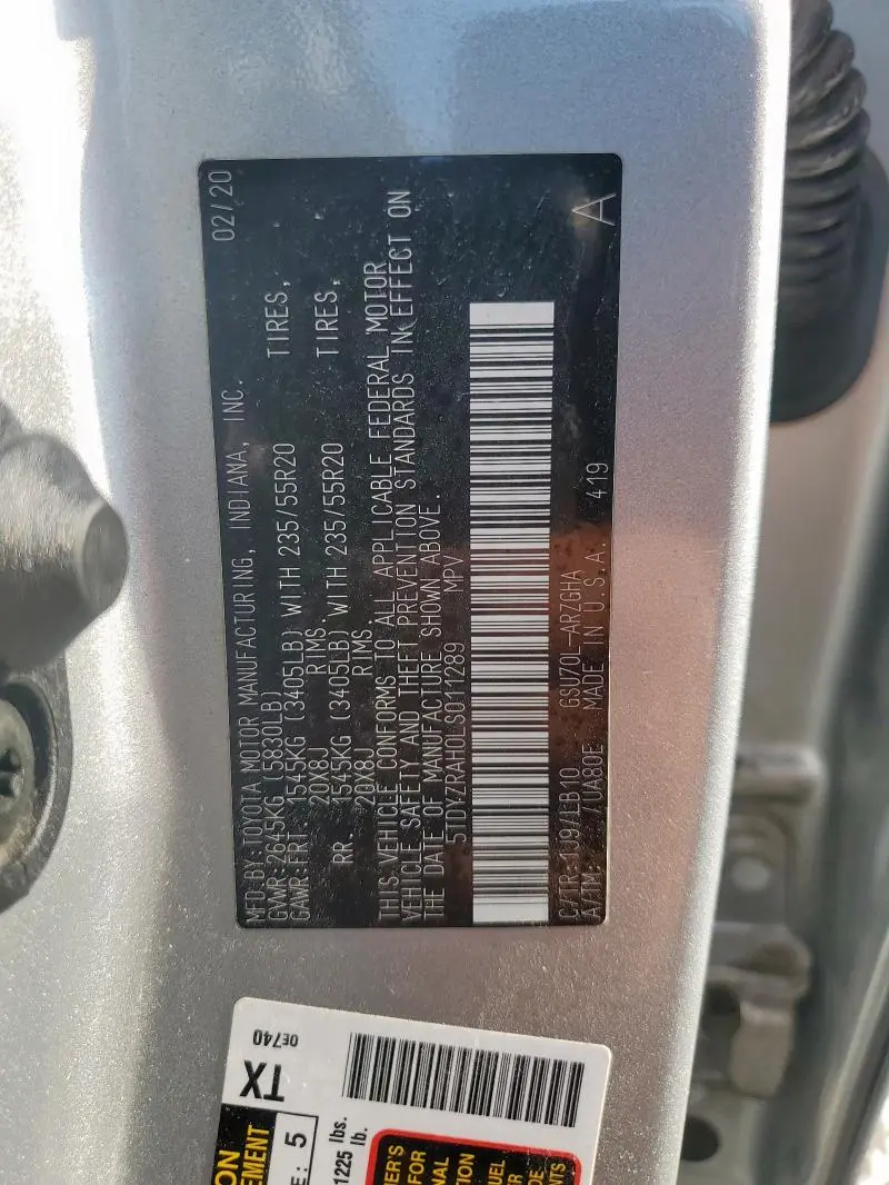 2020 TOYOTA HIGHLANDER LIMITED  