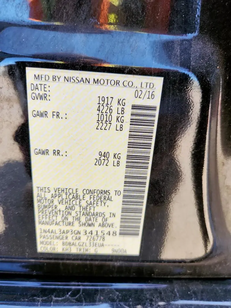 2016 NISSAN ALTIMA 2.5  