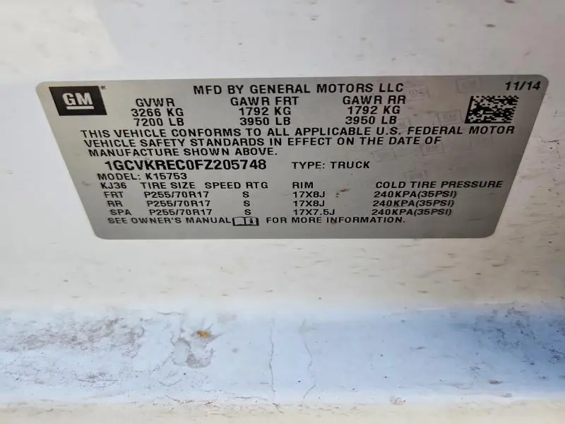 2015 CHEVROLET SILVERADO K1500 LT  