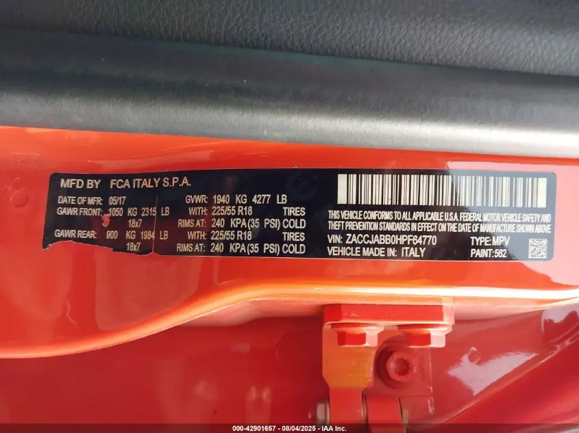 2017 JEEP RENEGADE LATITUDE FWD