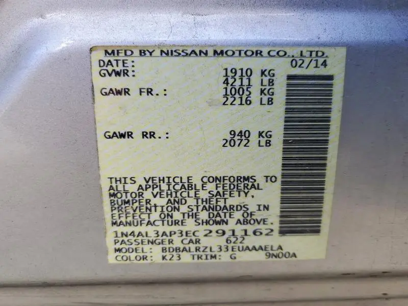 2014 NISSAN ALTIMA 2.5 S  