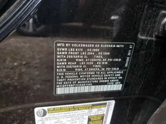 2012 VOLKSWAGEN TOUAREG V6  