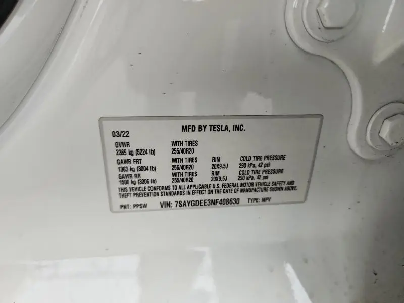 2022 TESLA MODEL Y   