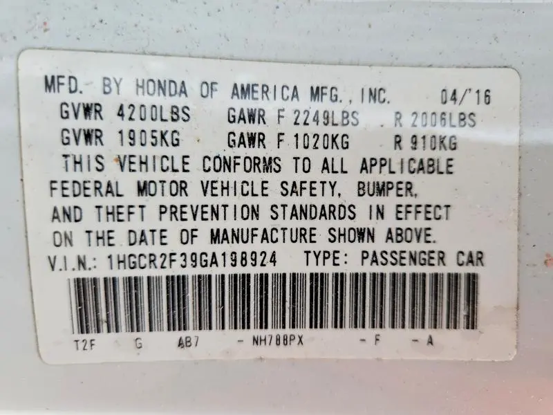 2016 HONDA ACCORD LX  