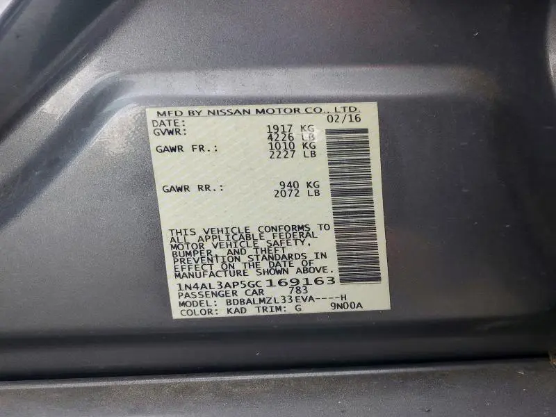 2016 NISSAN ALTIMA 2.5 SV  