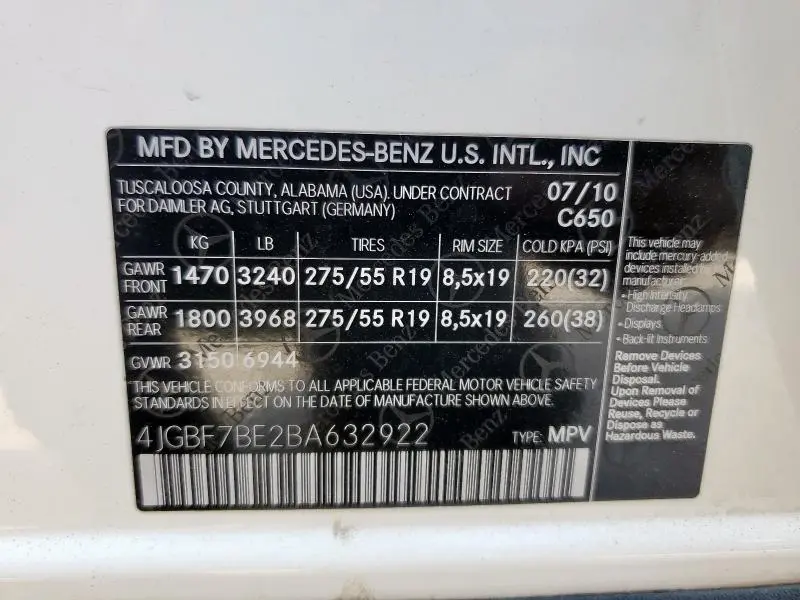 2011 MERCEDES-BENZ GL 450 4MATIC  