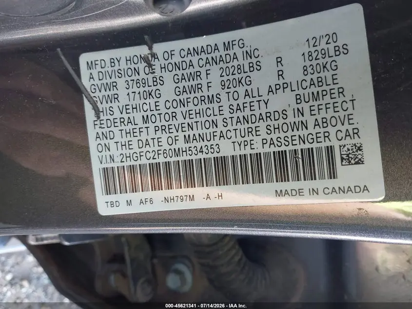 2021 HONDA CIVIC LX