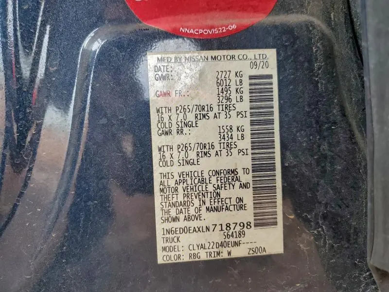 2020 NISSAN FRONTIER S  