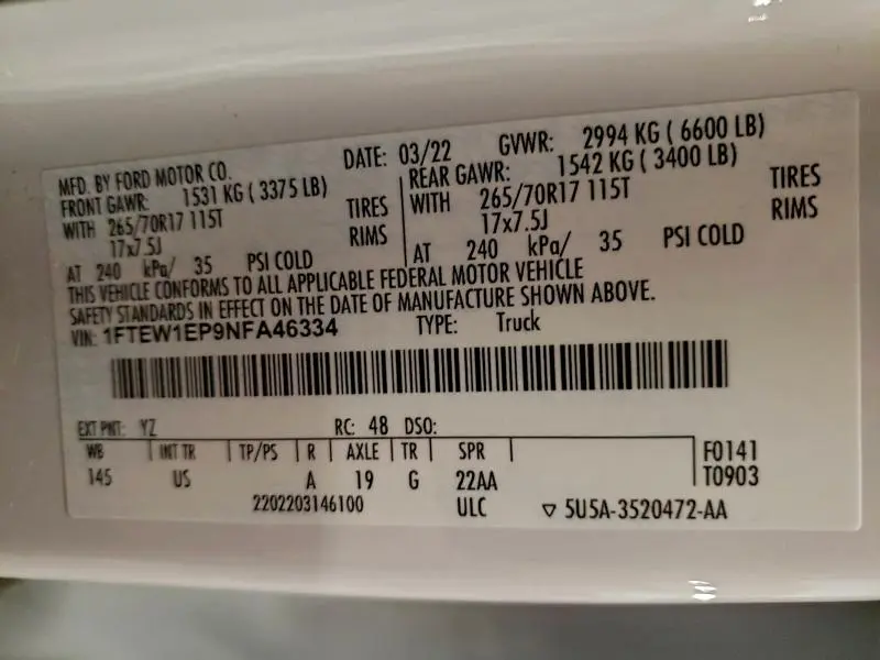 2022 FORD F150 SUPERCREW  