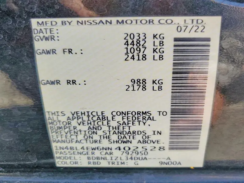 2022 NISSAN ALTIMA SL  