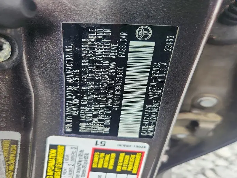 2019 TOYOTA CAMRY LE  
