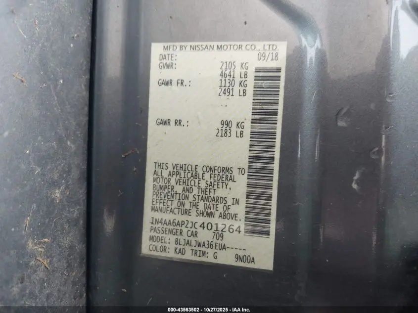 2018 NISSAN MAXIMA 3.5 SV