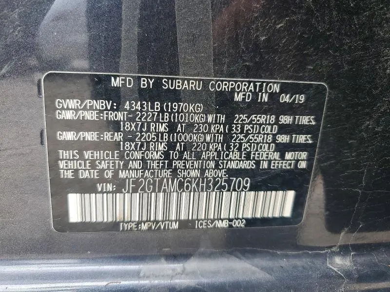 2019 SUBARU CROSSTREK LIMITED  
