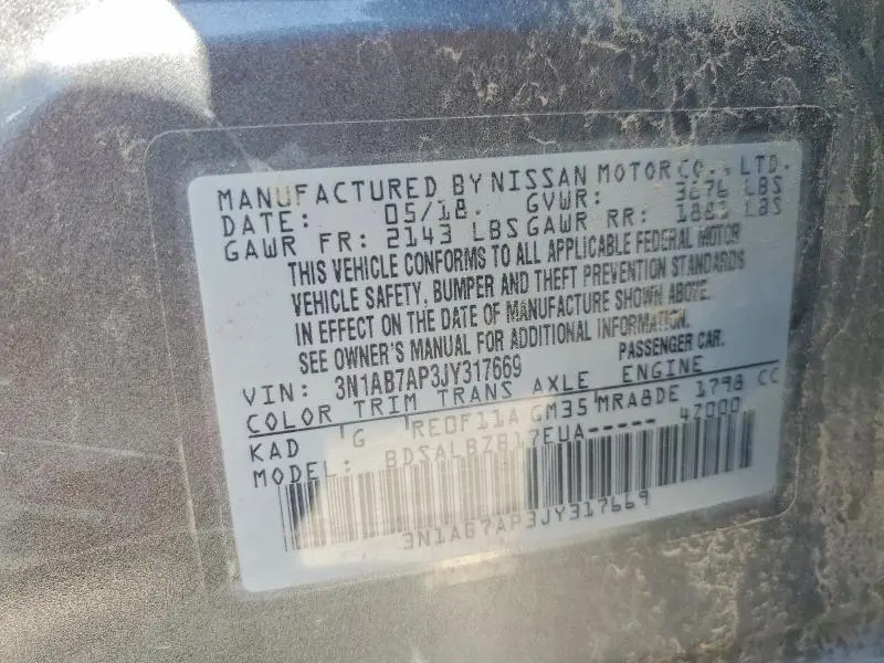 2018 NISSAN SENTRA S  