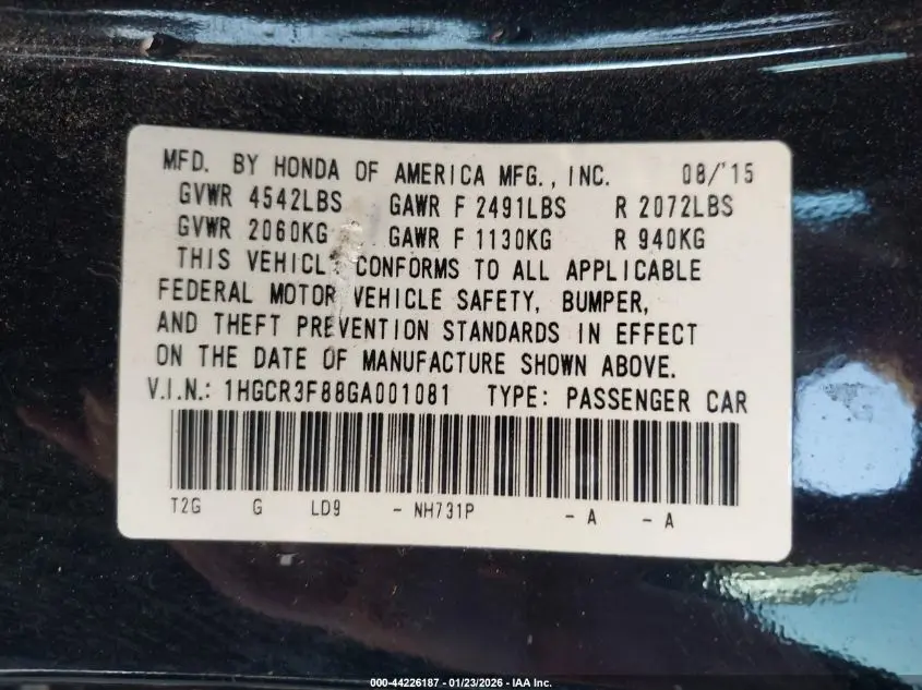 2016 HONDA ACCORD EX-L V-6