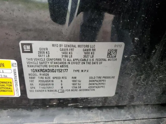 2013 CHEVROLET TRAVERSE LT  