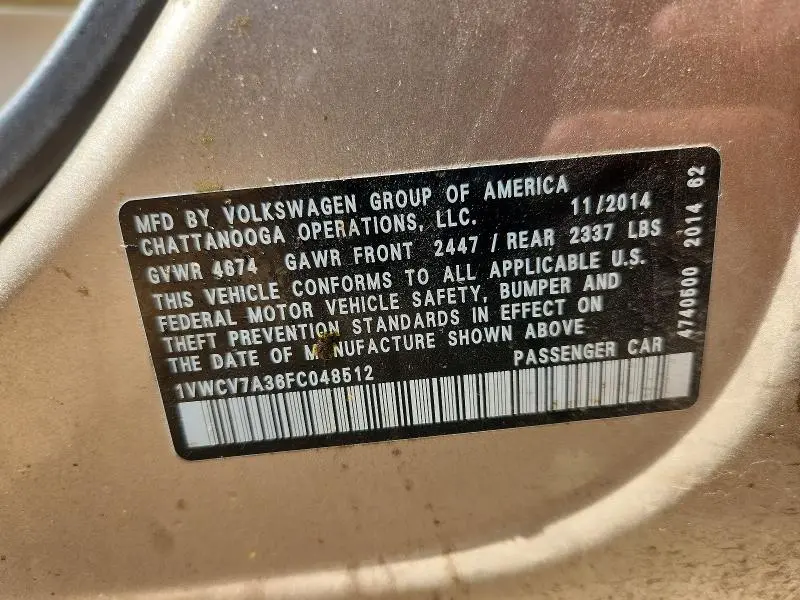 2015 VOLKSWAGEN PASSAT SEL  