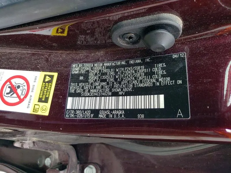 2012 TOYOTA HIGHLANDER LIMITED  
