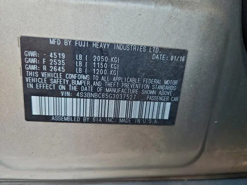 2016 SUBARU LEGACY 2.5I PREMIUM  