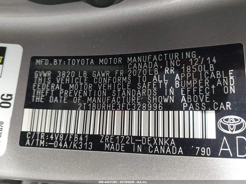 2015 TOYOTA COROLLA LE