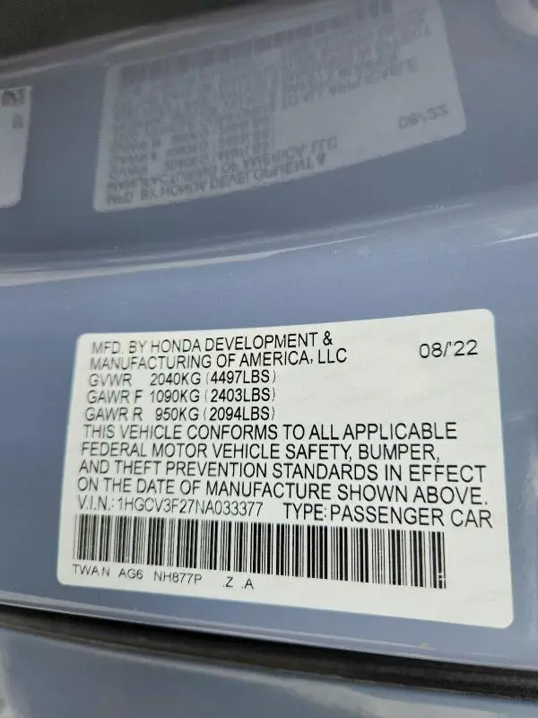 2022 HONDA ACCORD HYBRID SPORT  