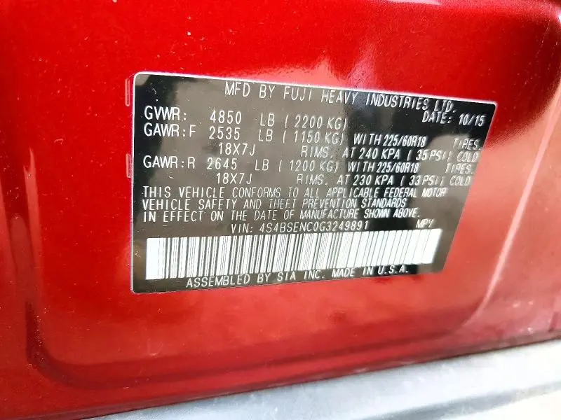 2016 SUBARU OUTBACK 3.6R LIMITED  