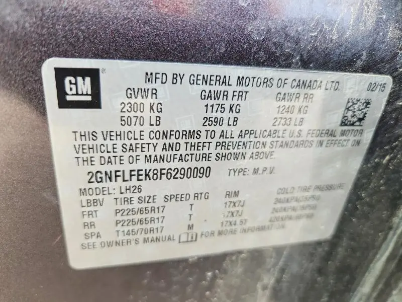 2015 CHEVROLET EQUINOX LT  