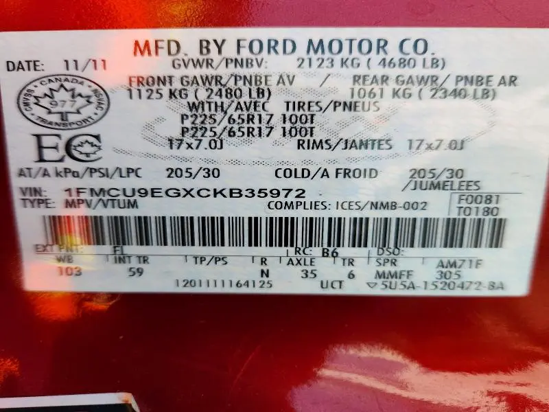 2012 FORD ESCAPE LIMITED  
