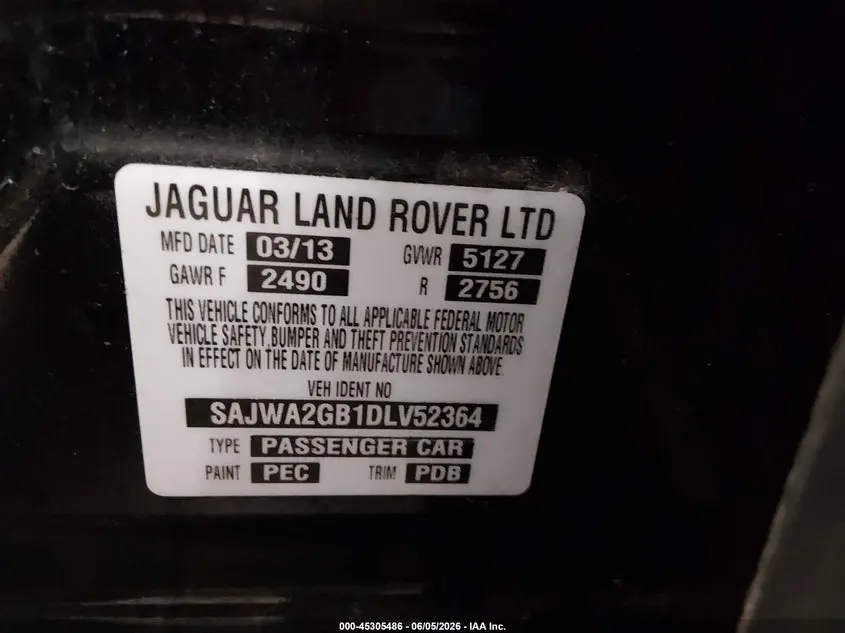 2013 JAGUAR XJ XJL PORTFOLIO