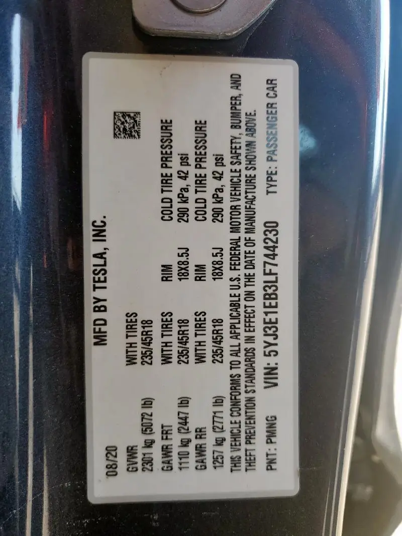 2020 TESLA MODEL 3   