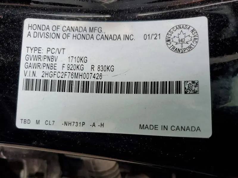 2021 HONDA CIVIC EX  