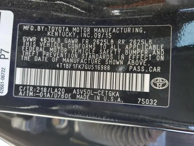 2016 TOYOTA CAMRY LE  