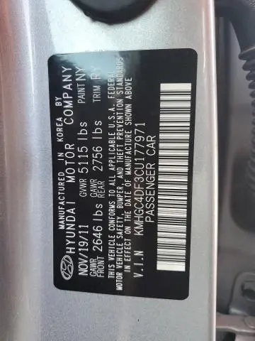 2012 HYUNDAI GENESIS 4.6L  