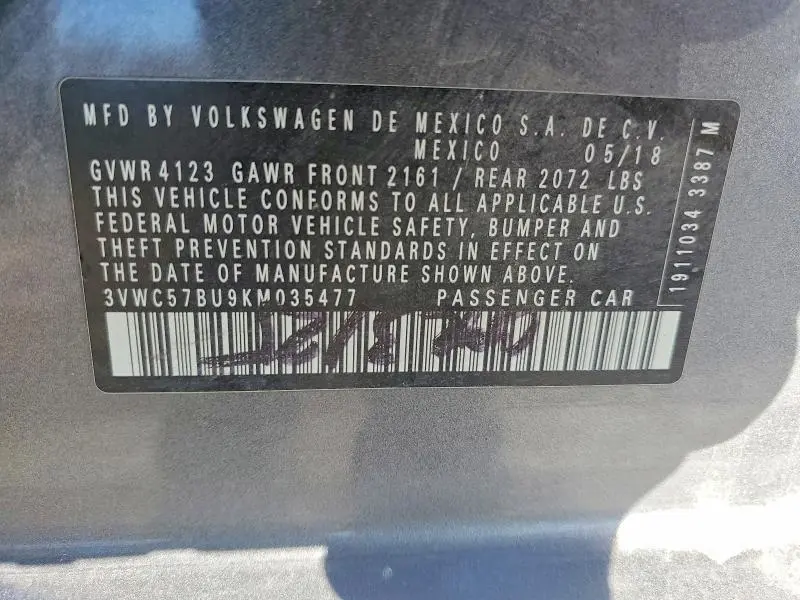 2019 VOLKSWAGEN JETTA S  