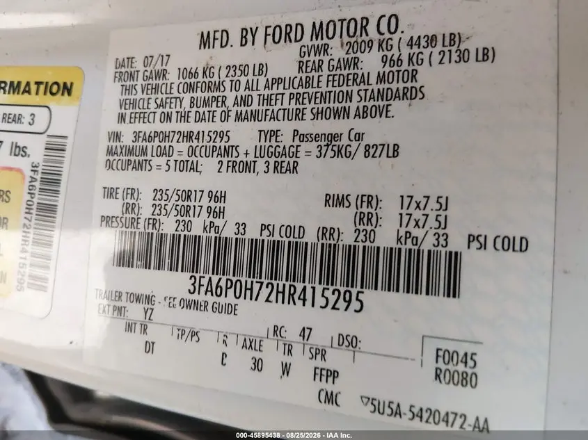 2017 FORD FUSION SE
