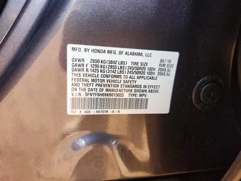 2019 HONDA PILOT TOURING  