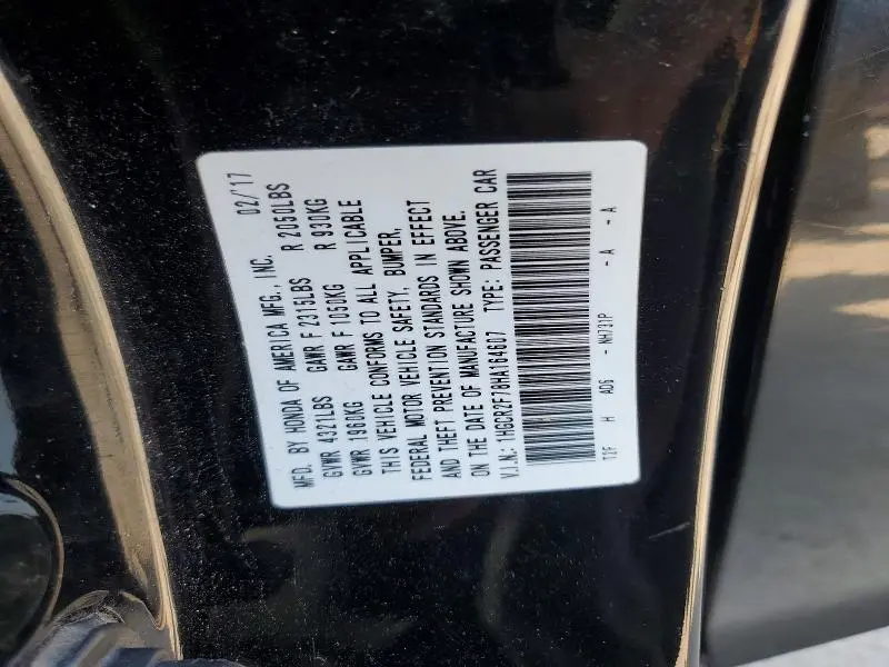 2017 HONDA ACCORD EX  