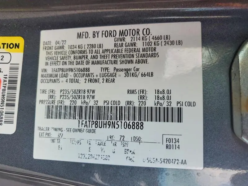 2022 FORD MUSTANG   