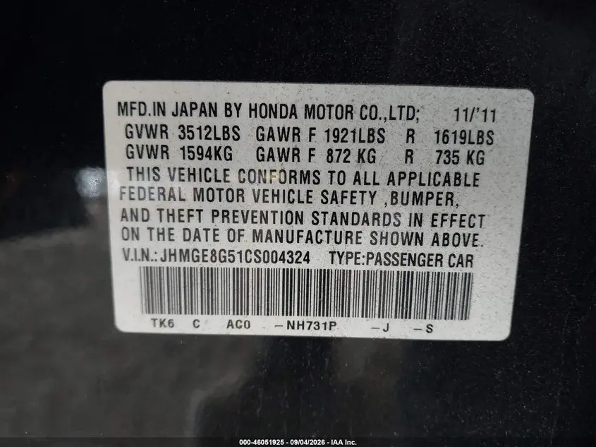 2012 HONDA FIT SPORT