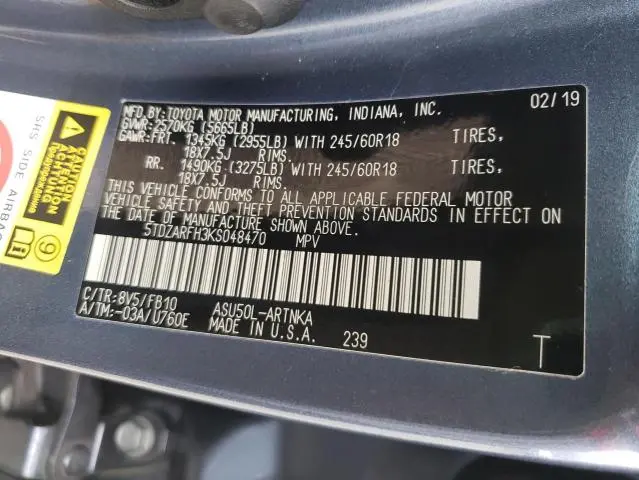2019 TOYOTA HIGHLANDER LE