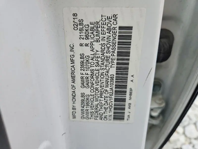 2018 HONDA ACCORD EXL  