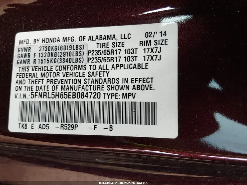 2014 HONDA ODYSSEY EX-L
