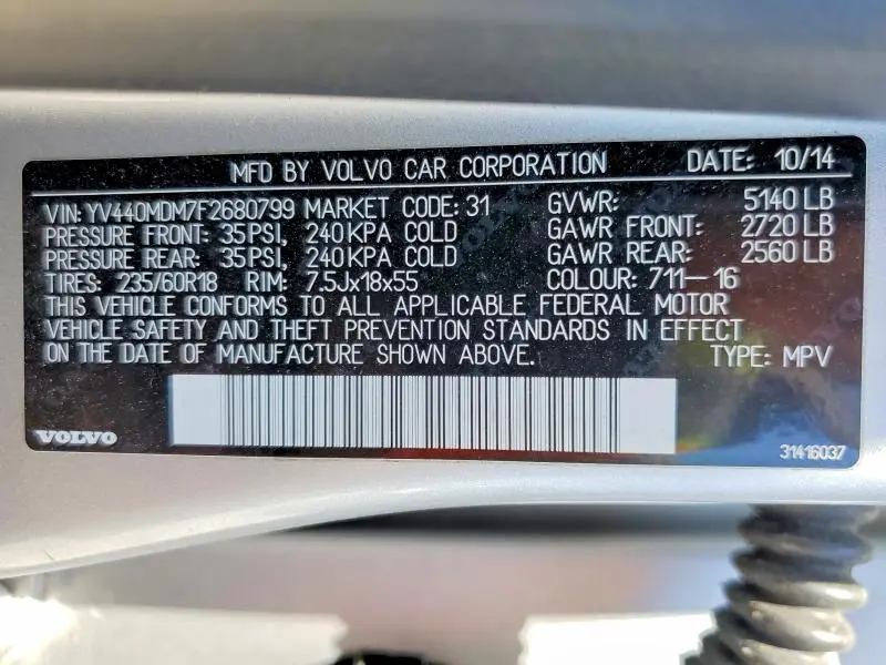 2015 VOLVO XC60 T5 PLATINUM  