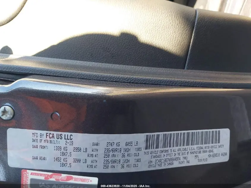 2019 CHRYSLER PACIFICA TOURING L