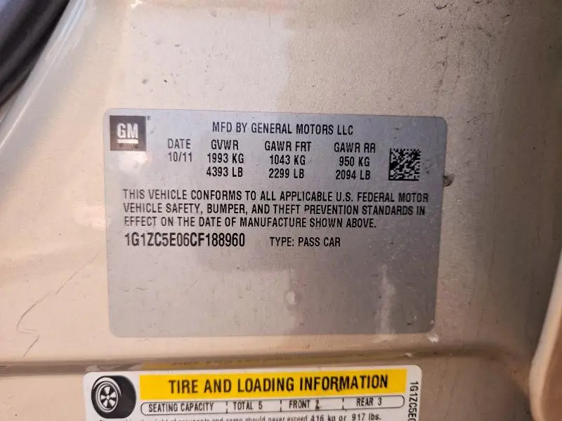 2012 CHEVROLET MALIBU 1LT  