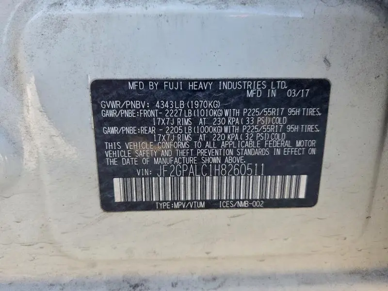 2017 SUBARU CROSSTREK LIMITED  